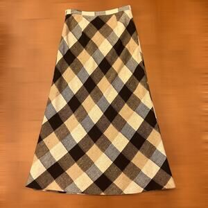 90s Retro Dark Academic Wool Blend Brown Plaid Maxi Skirt